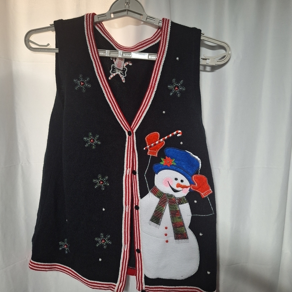 Festive Snowman Sweater Vest - Black and Red - Picture 2 of 5